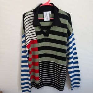 Collusion Striped Multicolor Men's Polo/Rugby Sweater - Size Small